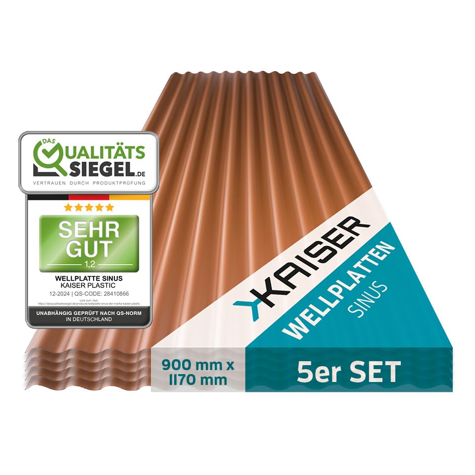 KAISER plastic® Wellplatten kupfer | Wellplatten Dach, Welldach Kunststoff | Dachplatten wetterfest | Überdachung | Sinus 76/18 – 90 x 117 cm | 5 Stk.