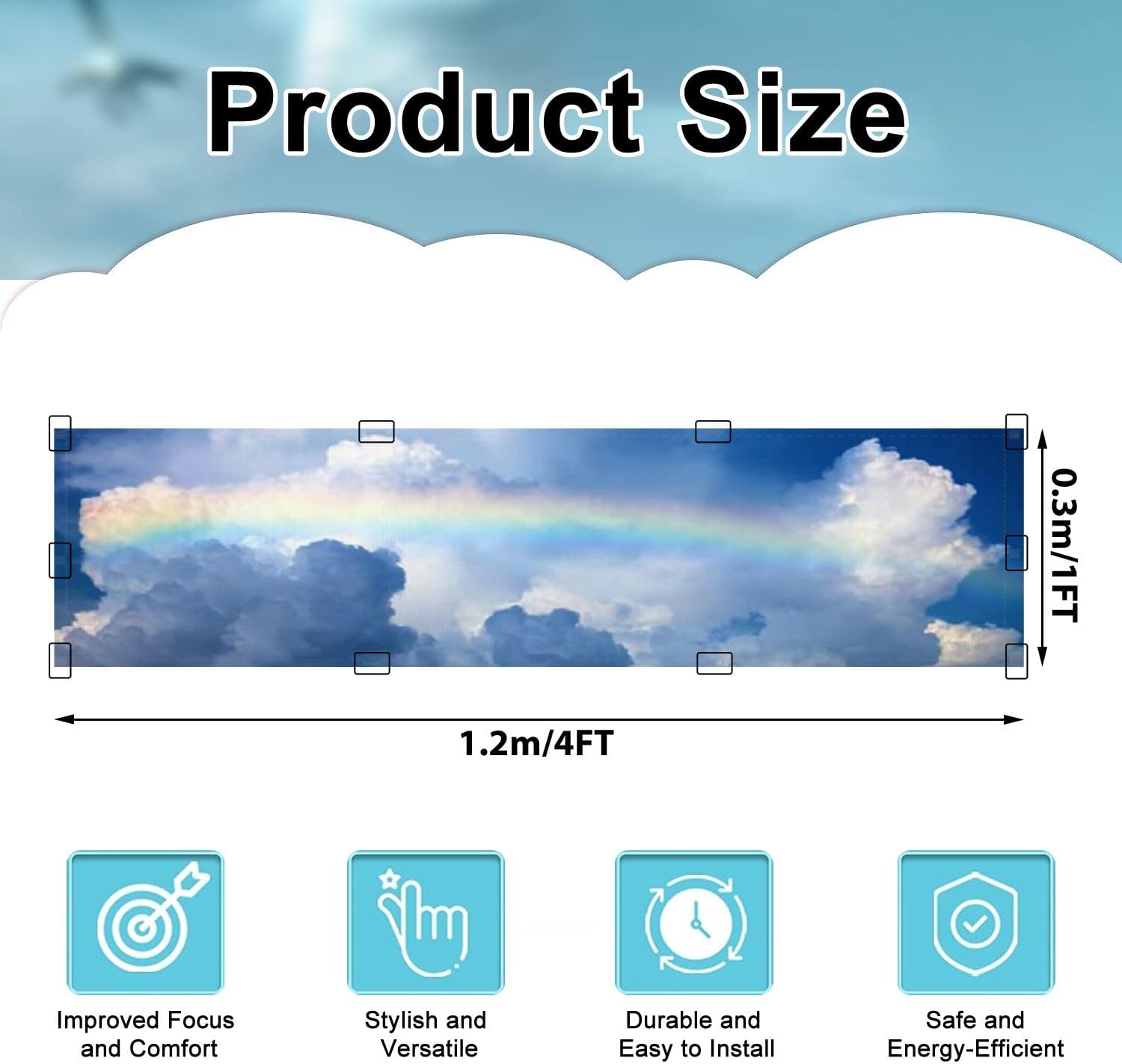 Fluorescent Light Covers for Ceiling Lights Stormy Dramatic Sky Rainbow Easy to Install Magnetic Light Filter for Classroom Office Hospitals School Home Decor