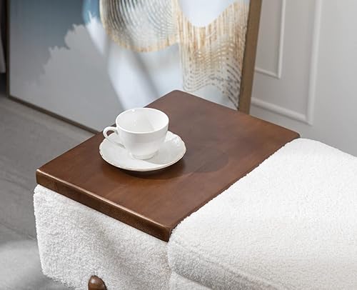 Miniatura 5 de Banco de entrada moderno tapizado con tapa abatible, banco otomano de sherpa, banco otomano con marco de maderaestante para sala de estar,