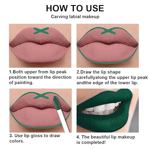 Miniatura 4 de evpct Juego de 2 lápices labiales líquidos, color verde esmeralda, brillo labial y trazador de labios retráctil, juego de maquillaje para mujeres,