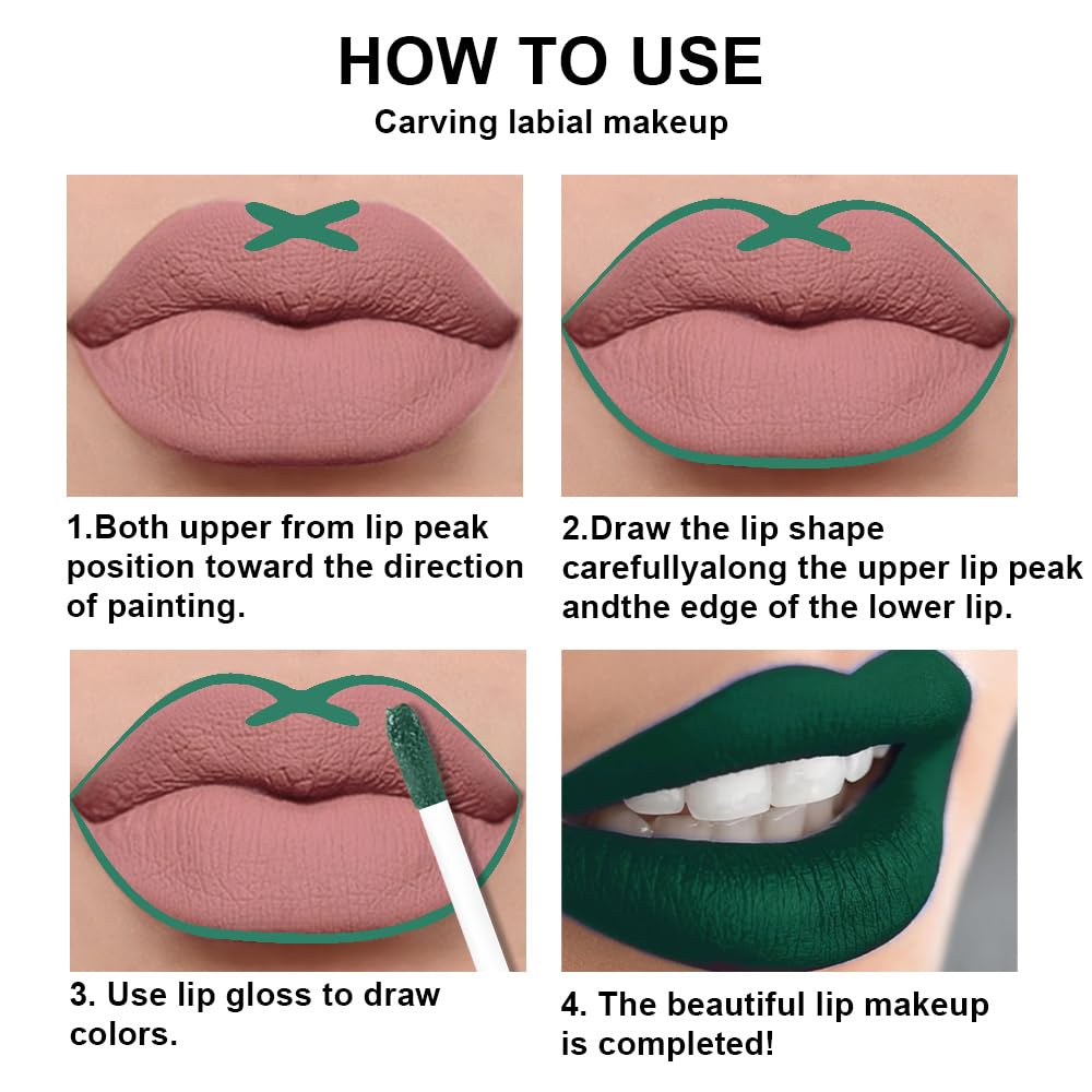 evpct 3Pcs Dark Black Green Purple Matte Liquid Lipstick Lip Stain Sets for Women Long Lasting Waterproof, 24 Hours Goth Lipstick labiales matte mate larga duracion listip 24 hours, 19#: 47# Emerald Green Shimmer 0.21 Fl Oz (Pack of 1)