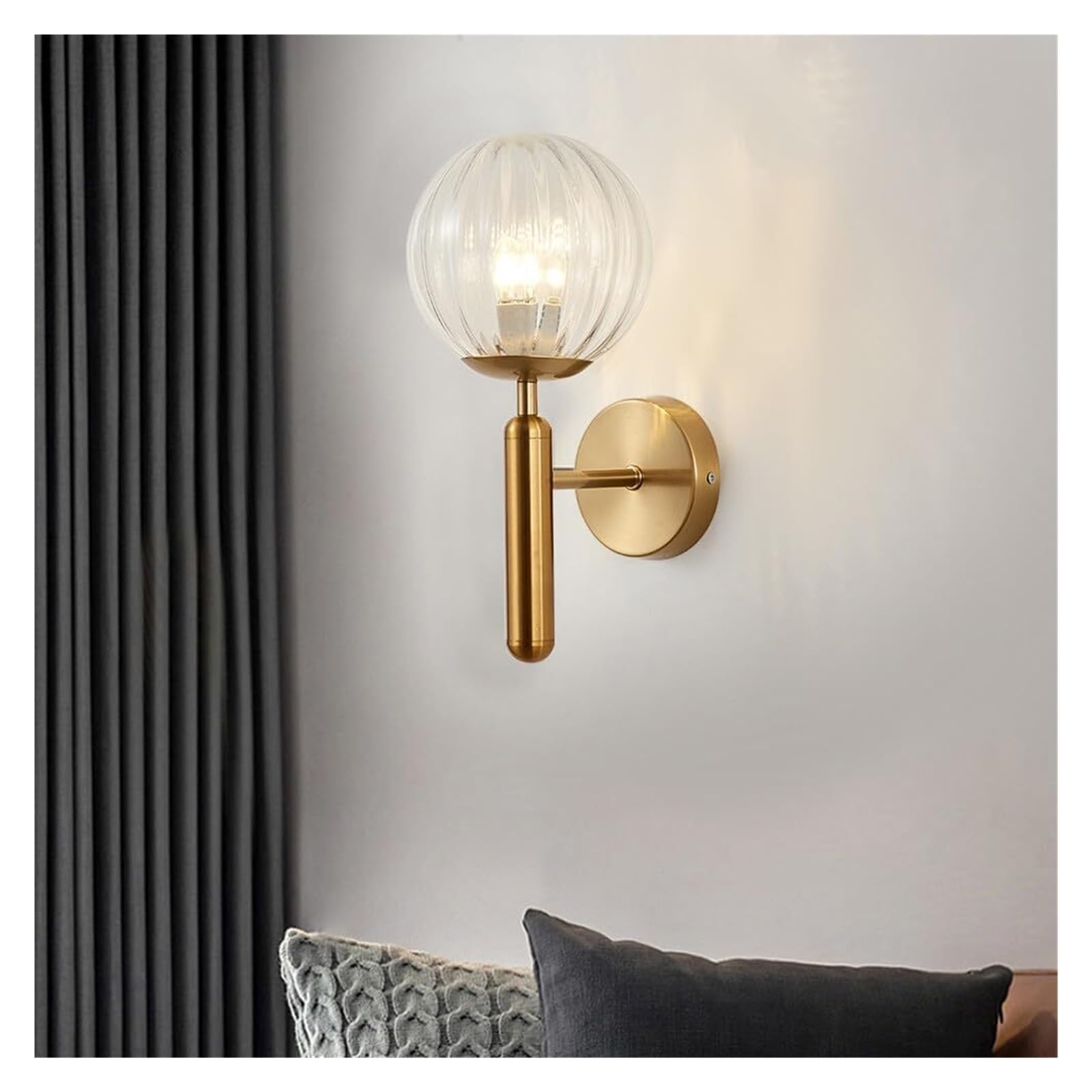 SXSCARKX Modern 1-Light Wall Sconces Gold Light Fixture with Streak Amber Glass Globe Lampshade Iron Armed Sconce Minimalist Design Lamp for Bedroom Living Room E27(Gold,Streak Clear)