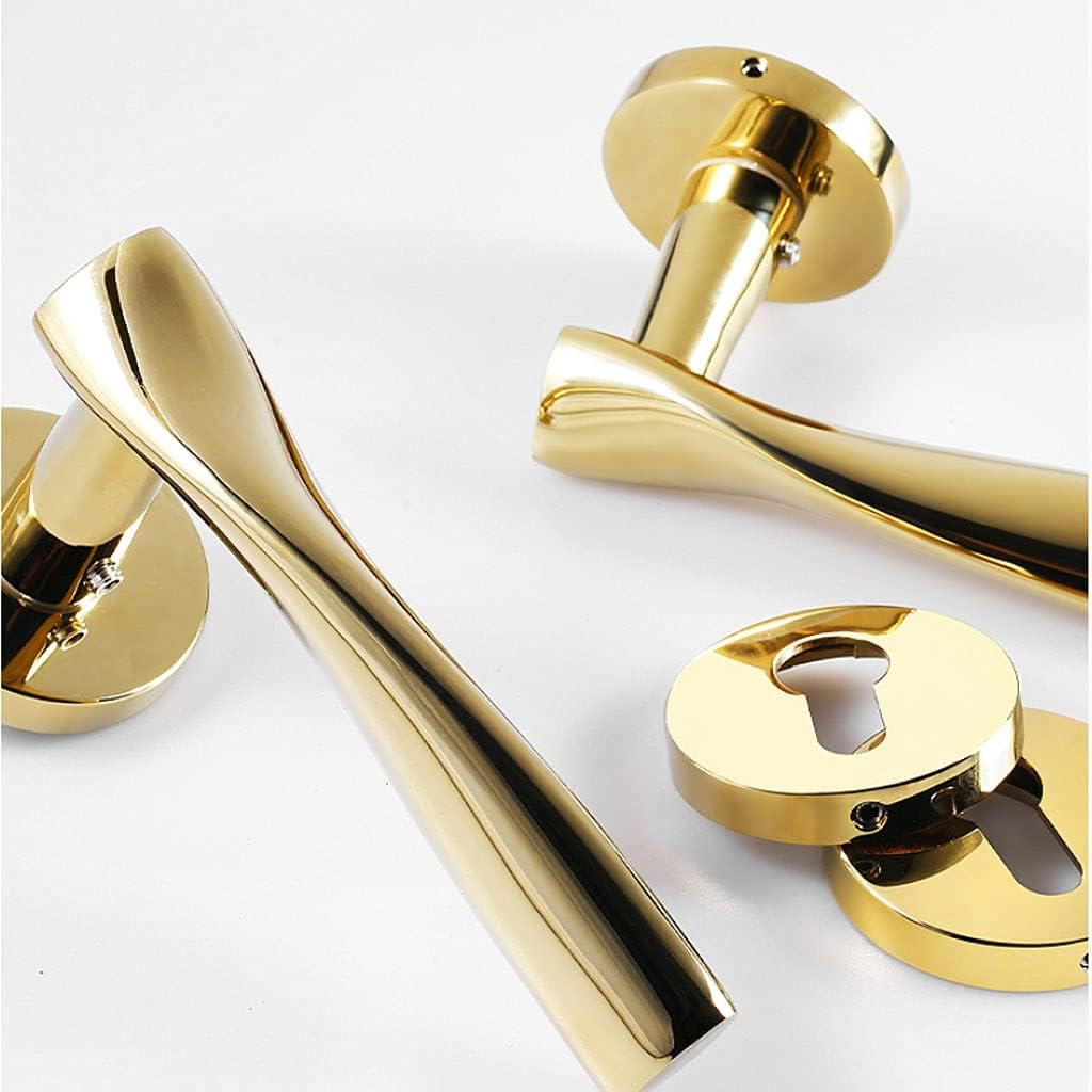 Door Knob Lever Mute Door Lock Solid Wood Door Levers Double Tongue Lock Door Handle with Key/Without Key for Bedroom Door Lock with Handle (Color : Gold with Key)