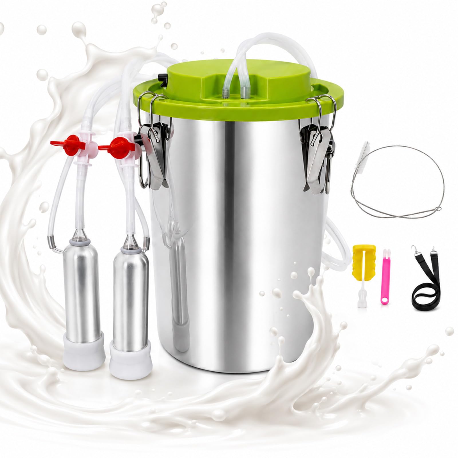 Mungitrice Automatica per Mucche e Capre, Mungitrice Elettrica Senza Fili con Vuoto e Pulsazione Regolabile, Secchio Inox Alimentare, Attrezzatura Portatile per Piccole Aziende (16L)