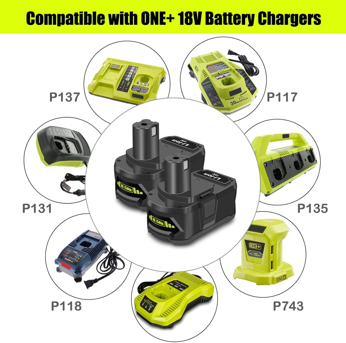 18V Battery for Ryobi 18-Volt Cordless Tools Battery, 2-Pack 18V Battery Capacity Output 6.0Ah