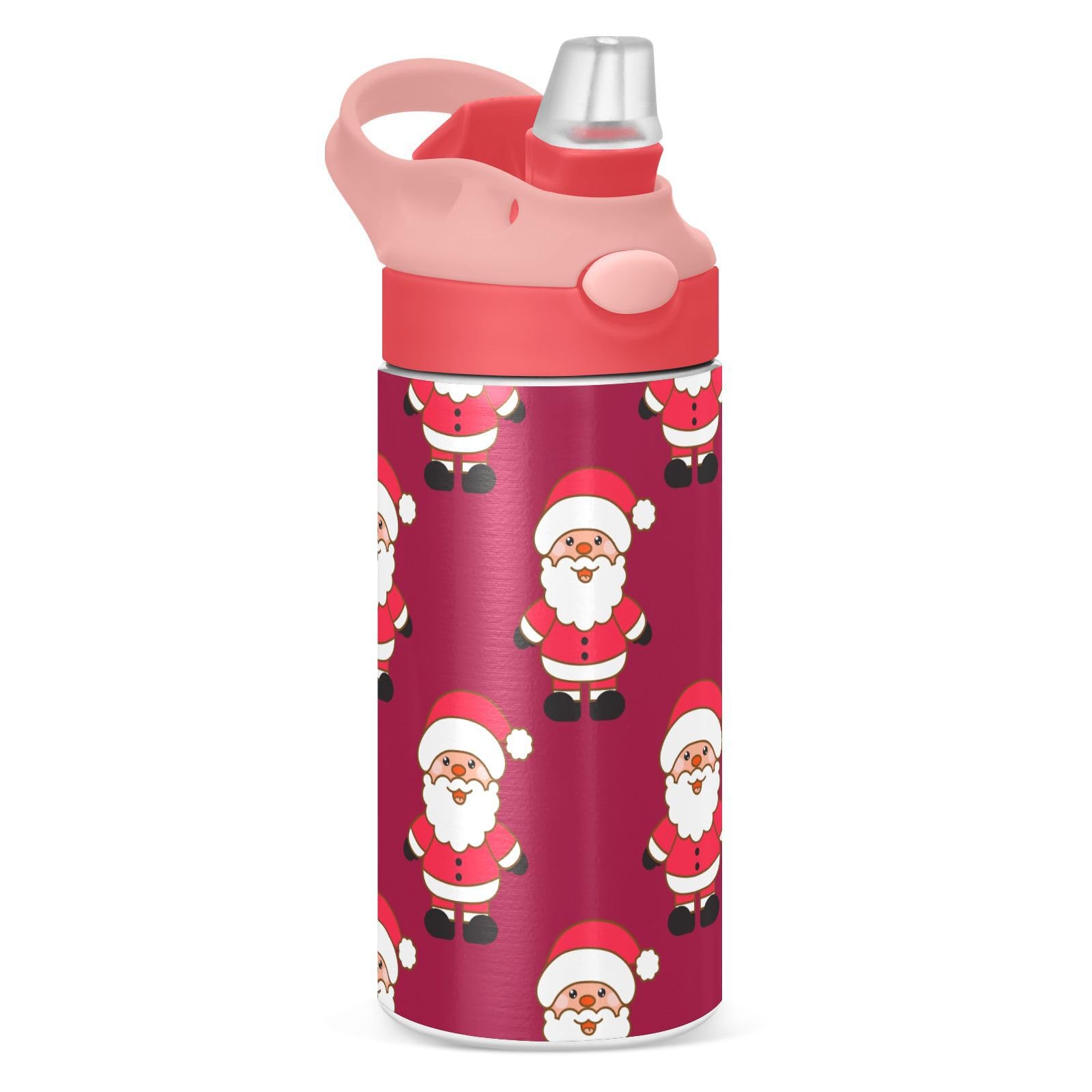 ALAZA Cute Cartoon Christmas Santa Claus Kids Water Bottles with Lids Straw Insulated Stainless Steel Water Bottles Double Walled Leakproof Tumbler