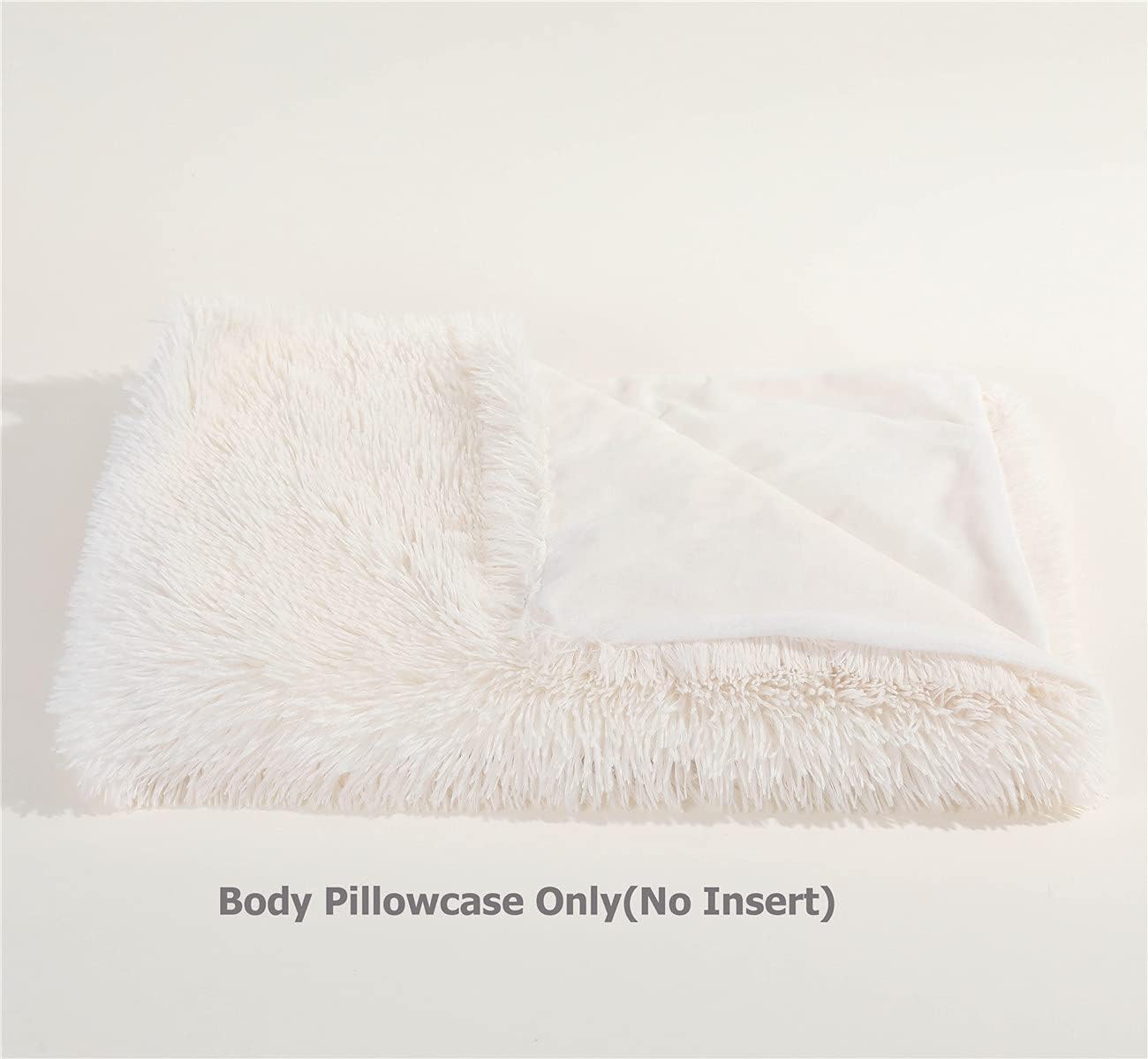 Solid Plush Body Pillow Pillowcase Super Soft Fluffy Faux Fur Shaggy Body Pillow Cases/Covers Decorative Throw Pillow Shams with Zipper Closure (Body-Pillowcase Only, Cream White)’