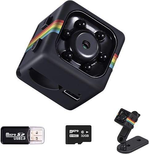 Cámara espía sin WiFi, mini cámara de seguridad con tarjeta de memoria de 32 GB, cámara pequeña FHD de 1080P, cámara portátil Miniguard con visión