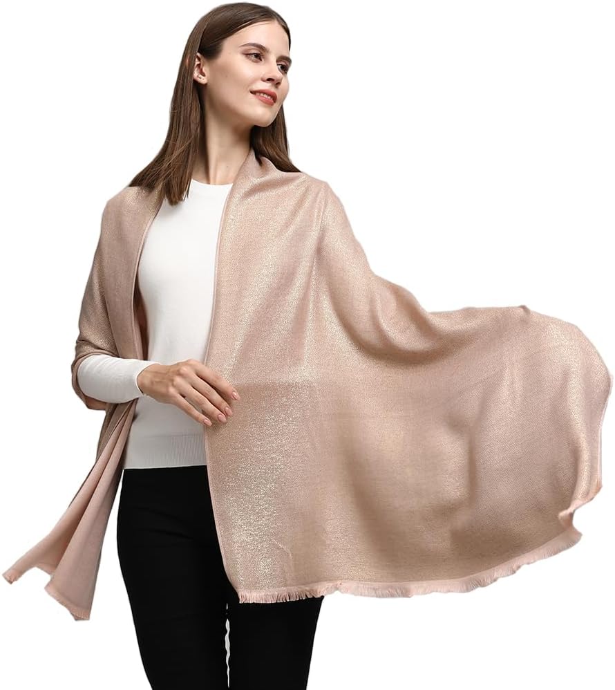 LMVERNA Women's Sparkling Metallic Soft Pashmina Shawls and Wraps Scarf in Solid Colors - Image 3