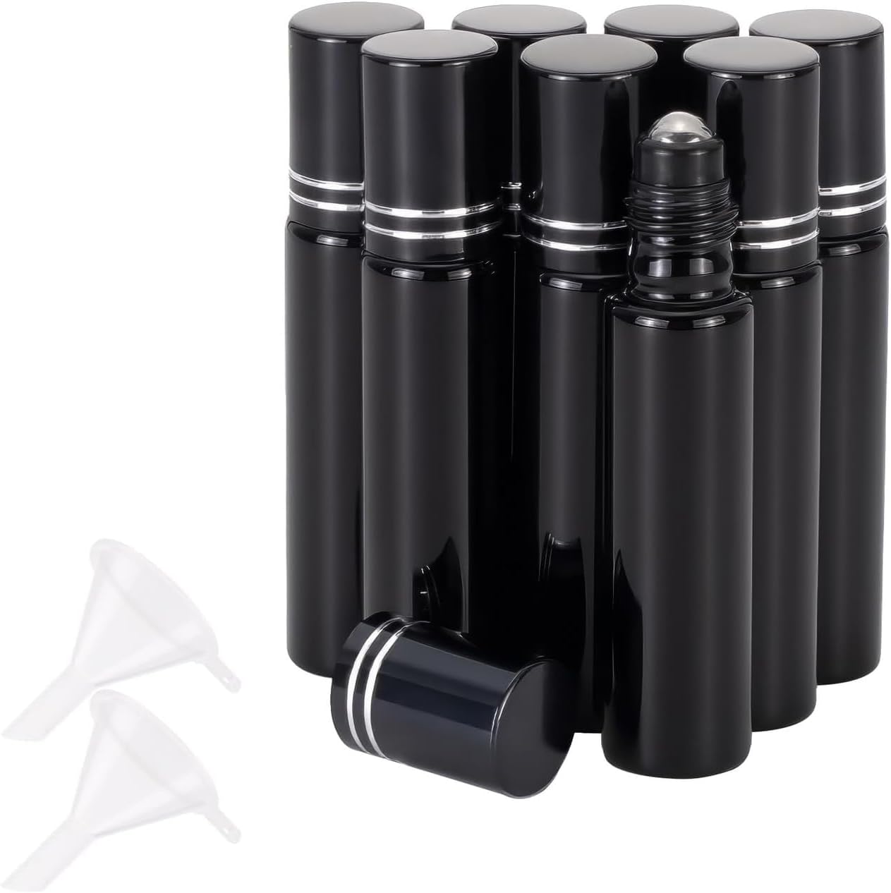 Ellbest 10ml Essential Oil Roller Bottle, Silver, 8-Pack | Portable Mini, Stainless Steel Balls, Includes Funnels, Roll-on Container, for Perfume, Sample