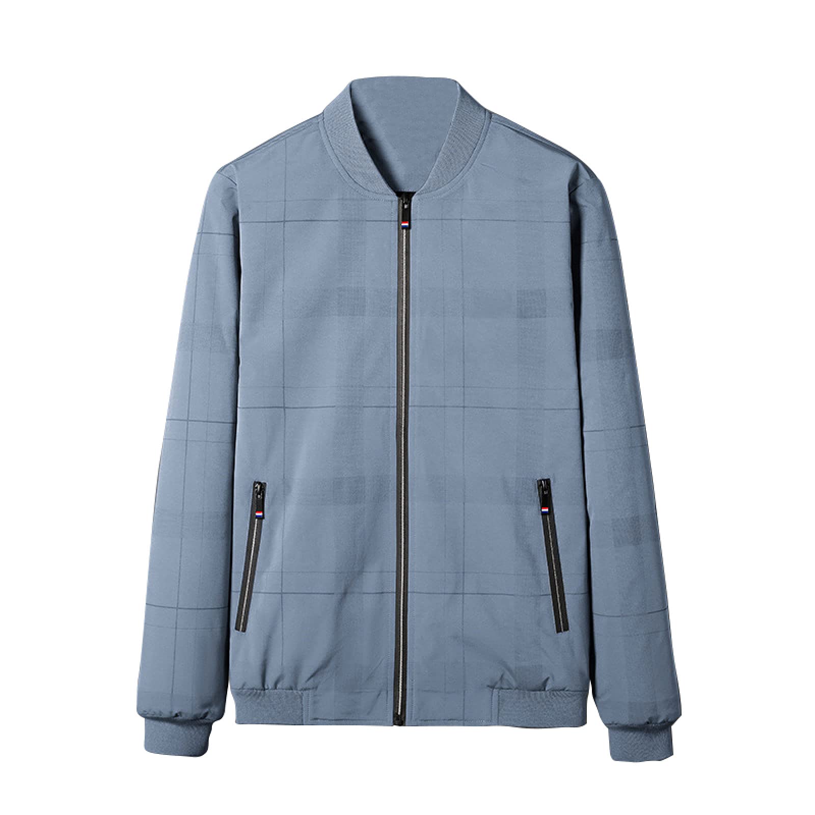 ARbuliry Lattice Men Jackets, Lightweight Full-zip Men Jacket with Zip Pocket Breathable Leisure Classic Men Coats