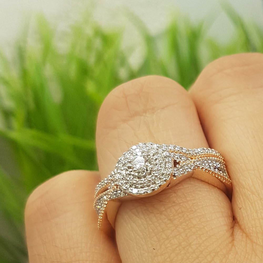 Dazzlingrock Collection 0.35 Ctw 10K Real Solid Gold Round White Natural Diamond Women Swirl Twisted Engagement Ring Set