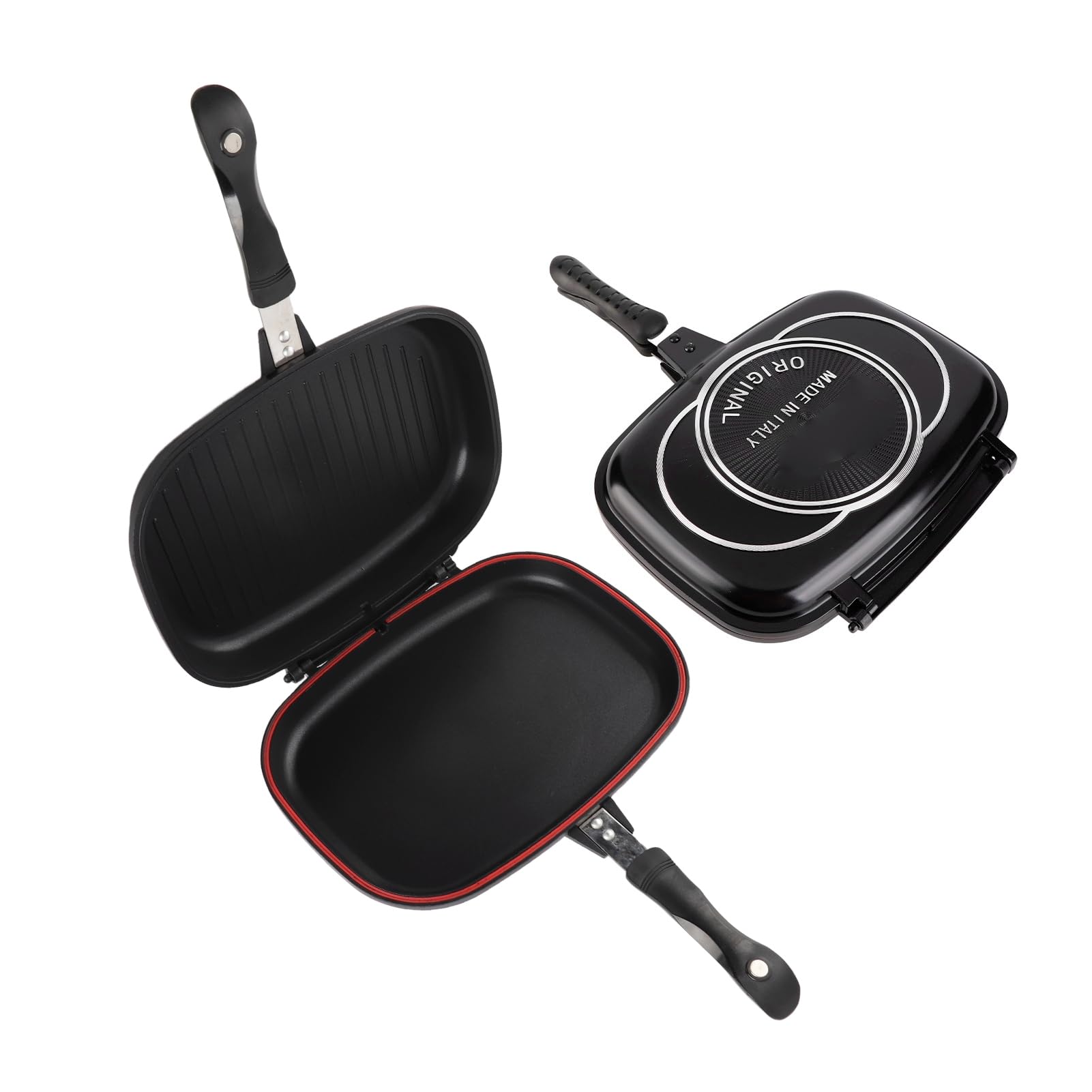 HERCHR Poêle à frire double face, poêle multifonctionnelle pour petit-déjeuner, poêle à griller, double face, portable, poignée anti-brûlure, ustensiles de cuisine, marmite à griller 32