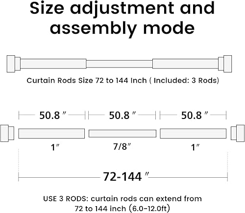 Miniatura 107 de Barras de cortina para ventanas de 28 a 48 pulgadas, barra de cortina ajustable de 1 pulgada, barra de cortina larga resistente para ventana, barras
