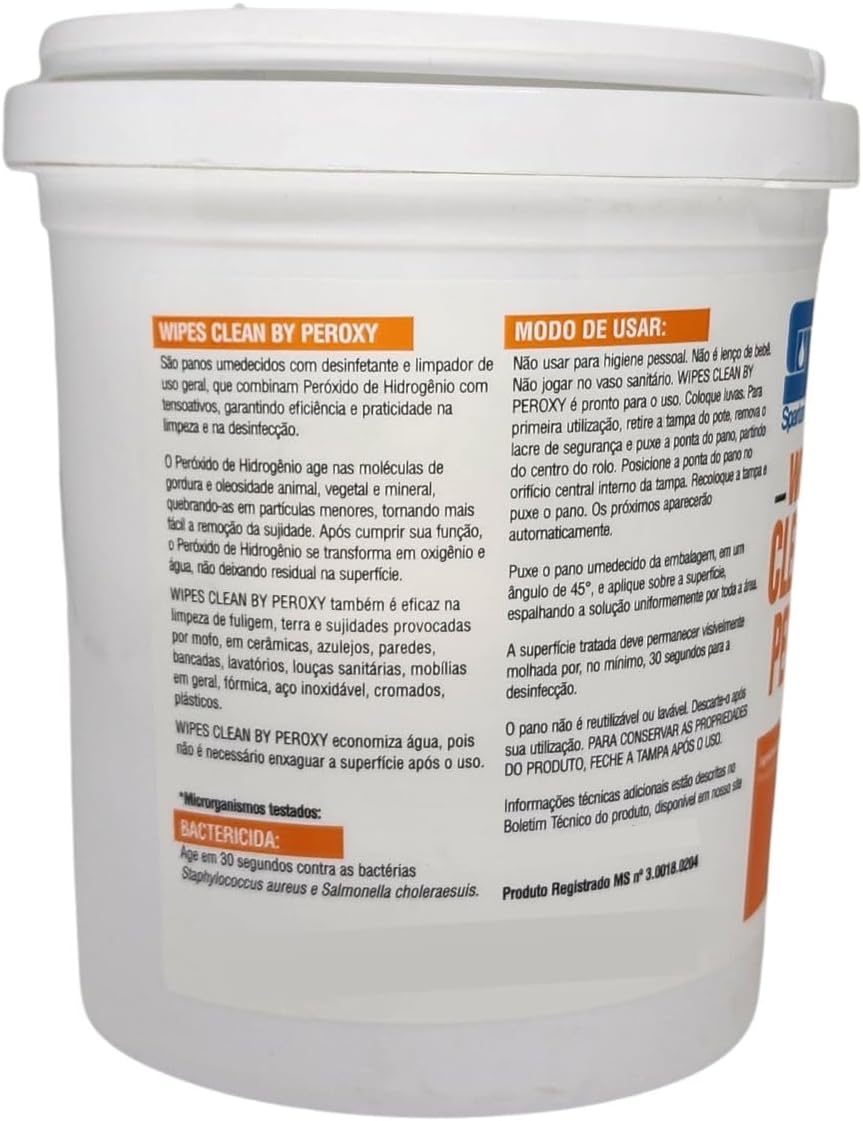 Spartan Wipes Clean by Peroxy 150 Unidades - Pano Umedecido Desinfetante Multiuso