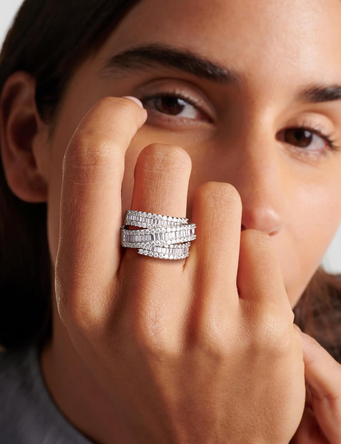 Crossover Statement Ring Wedding Bands 925 Sterling Silver Created Gemstone Chunky Wide Band Rings for Women Men Cocktail Anniversary Jewelry Size 6-10 (with Gift Box)