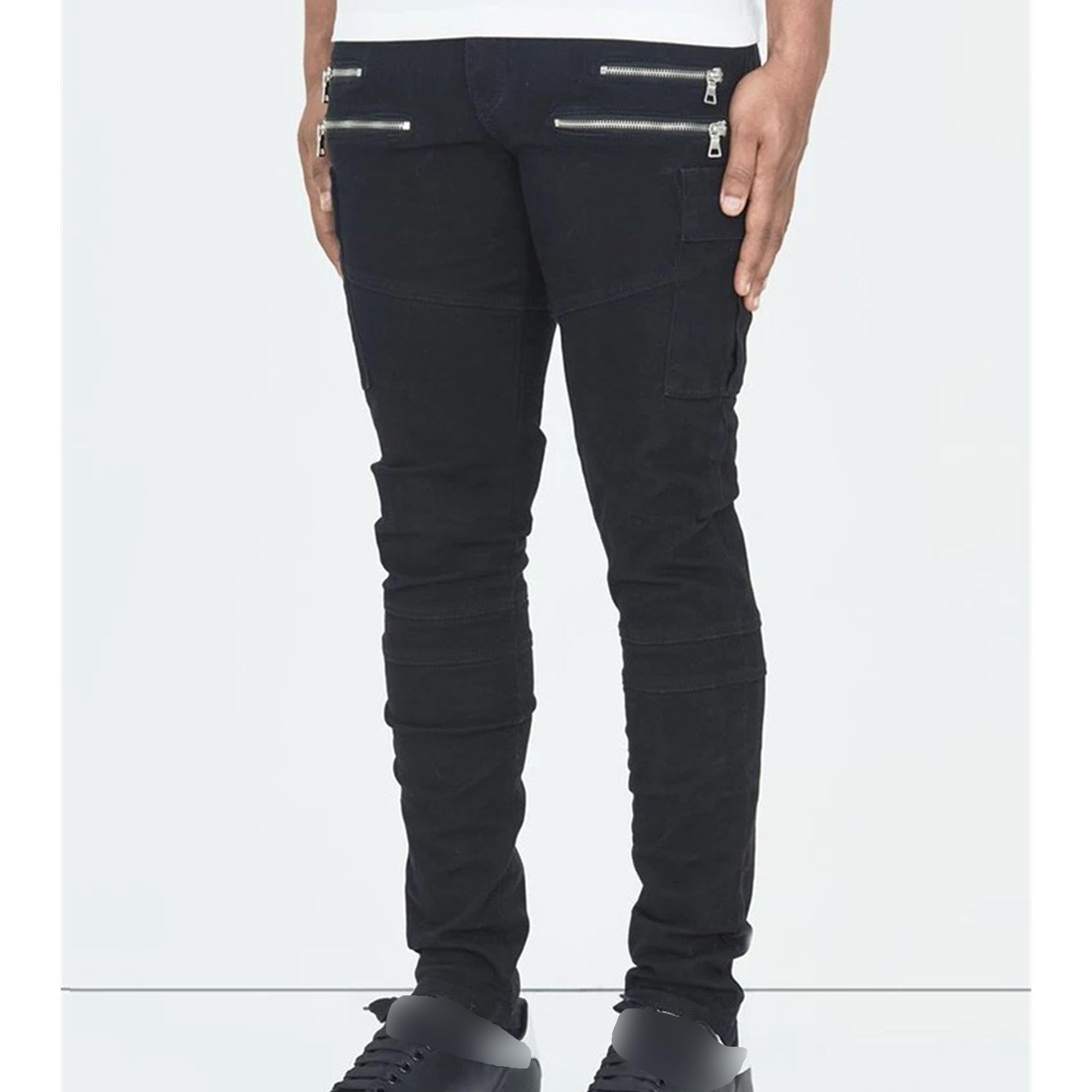 Maiyifu-GJ Men's Multi-Pocket Zipper Slim Overalls Body-Building Sweat-Absorbing Sweatpants Cotton Breathable Casual Pants (Black,Large)