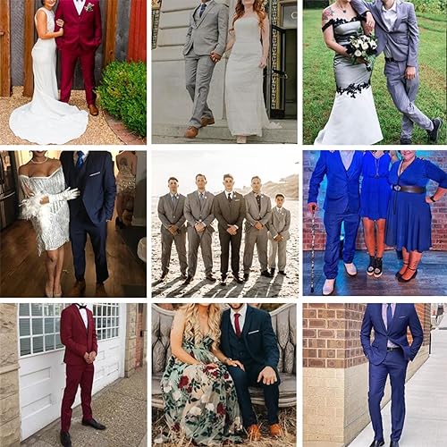Image of Mens Suit Solid Two Button Slim Fit Suit Set for Wedding Formal Business Suit Men 3 Piece Suit Blazer Vest Pants Set