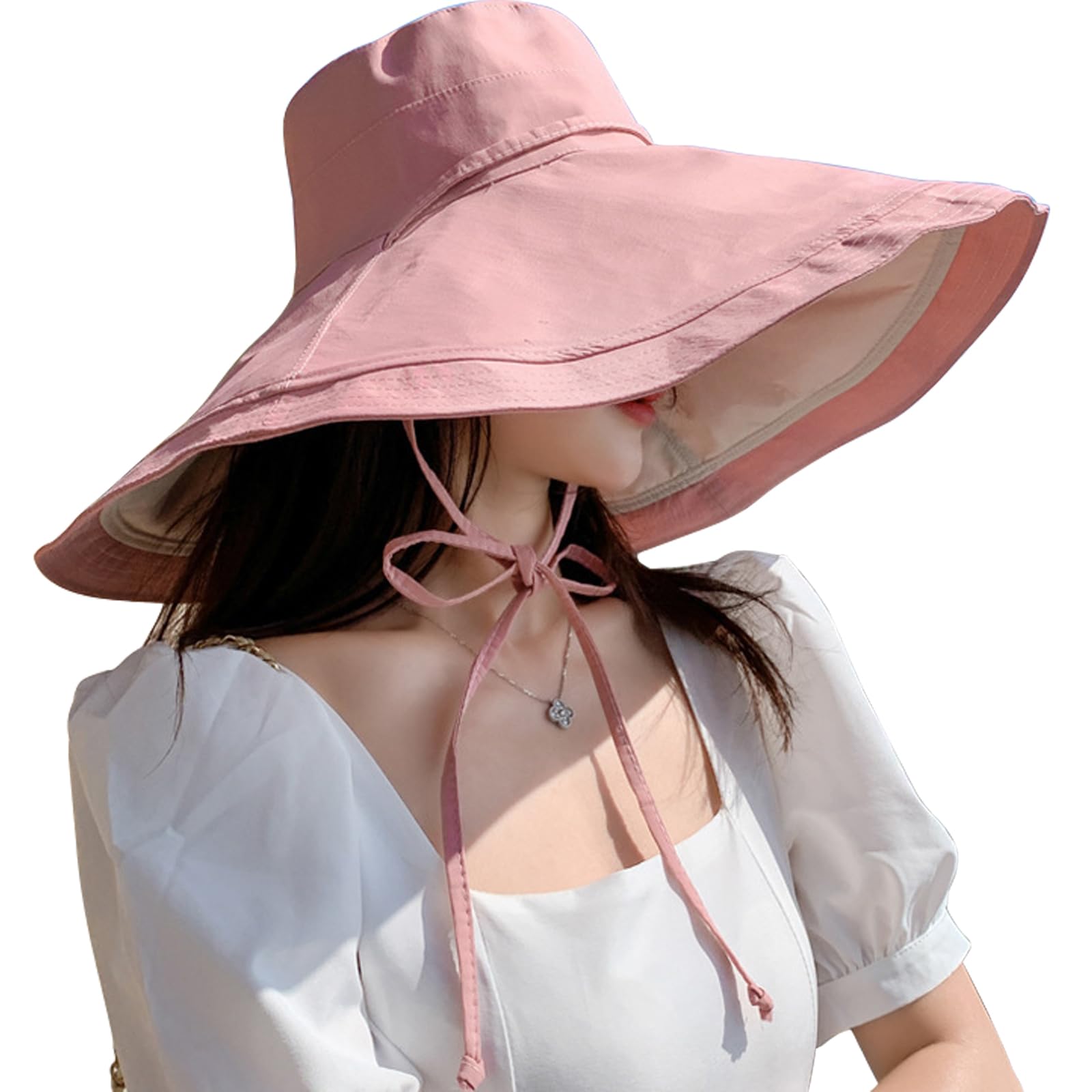 Risipu Women's Pink Wide Brim Sun Hat Floppy Sun Visor Uv Protection Beach Hat Breathable Summer Bucket Hat Fishing Hats Visors Foldable Hats Upf 50+ (Polyester, )