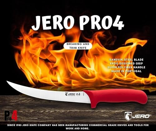 Jero Pro4 Trim And Breaking Knife - 8 Inch Blade - Sandvik Steel And Super Polymer Ergo Designed Handle - Professional Grade Butcher Knife #TOP1
