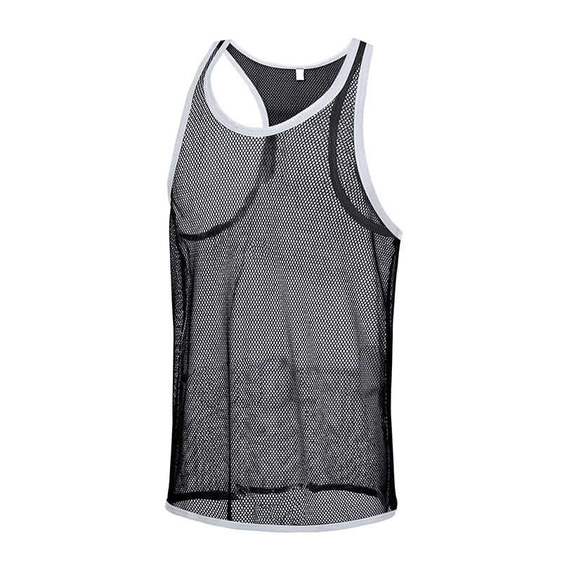 YAHWULAI Herren Sexy Tops Männliche Durchsichtige Tanktops ohne Ärmel aus Netzgewebe