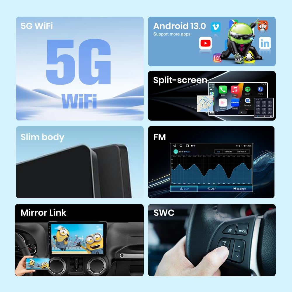 Junsun 8Core 64GB Car Radio Stereo for Dodge Ram 2009-2012 Jeep Wrangler JK 2007-2018 Compass Grand Cherokee with CarPlay Android Auto