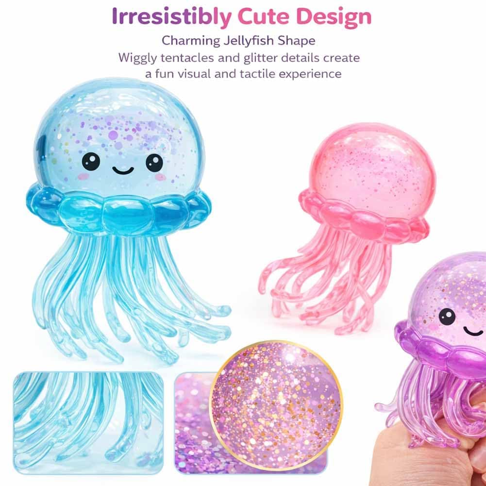 Jellyfish Squishy, Jellyfish Squeeze Stress Ball, Ice Squeeze Cube-Drop Malt Sugar Balls Sensory for Anxiety Stress Party Favors (3PCS) — view 5