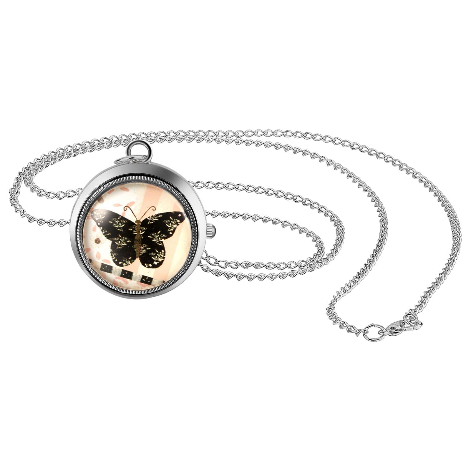 JewelryWe Vintage Pocket Watch for Women Classic Gold Plated Round Analog Quartz Clock Pendant Necklace Watches with Chain for Mother's Day
