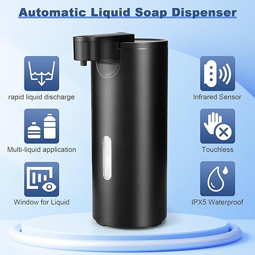 Miniatura 2 de Paquete de 2 dispensadores automáticos de jabón líquido, dispensador de jabón de acero inoxidable de 12 onzas  11.5 fl oz sin contacto, bomba con