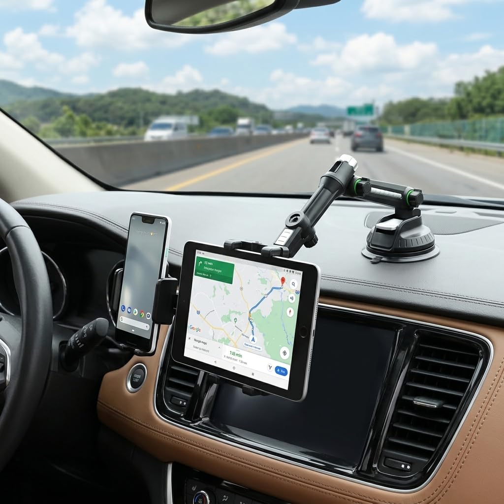 QWORK Universale supporto auto con ventosa, per tablet e smartphone 5-15"