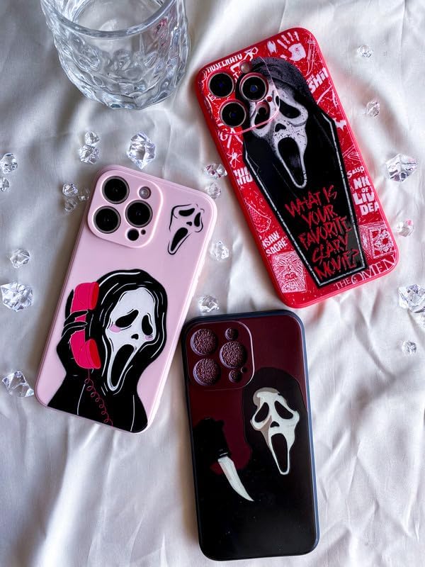 Miniatura 3 de Funda con diseño de película de suspenso de Halloween para iPhone 14, funda de teléfono con diseño de fantasma y cara de terror para mujeres,