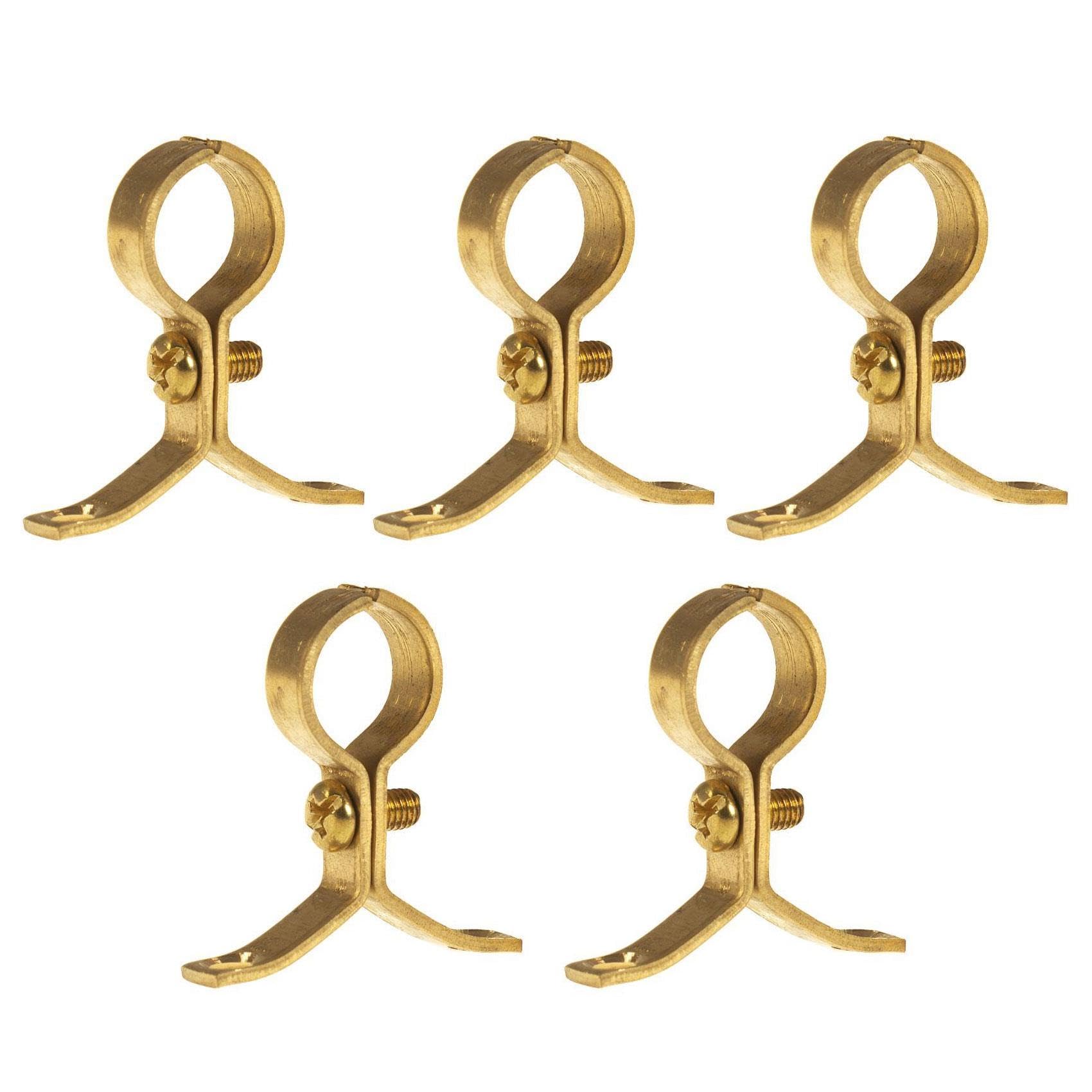 5 x 35mm Schoolboard Pipe Clips Pressed Brass Screw-On Brackets
