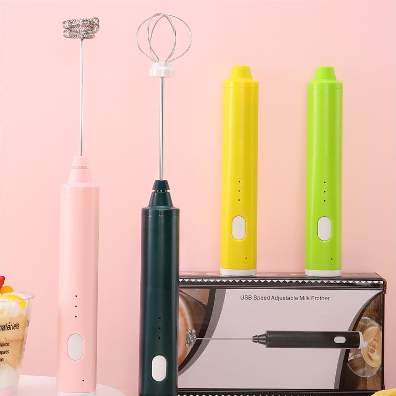 Espumador de Leche, Espumador De Leche De Acero Inoxidable, Fabricante De Espuma Eléctrico De Mano, Mini Licuadora Y Espumador con Batidor Bubbler Leche para Capuchino(Grün)