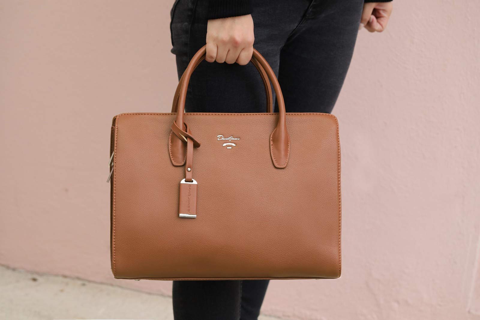 David Jones - Borsa a Mano Elegante Donna - Tote Shopper Bag PU Pelle - Borsa a Spalla Tracolla - Satchel Molte Tasche Scomparti Borsetta Grande - Moda Lavoro Città Ufficio Shopping - Cammello Marrone
