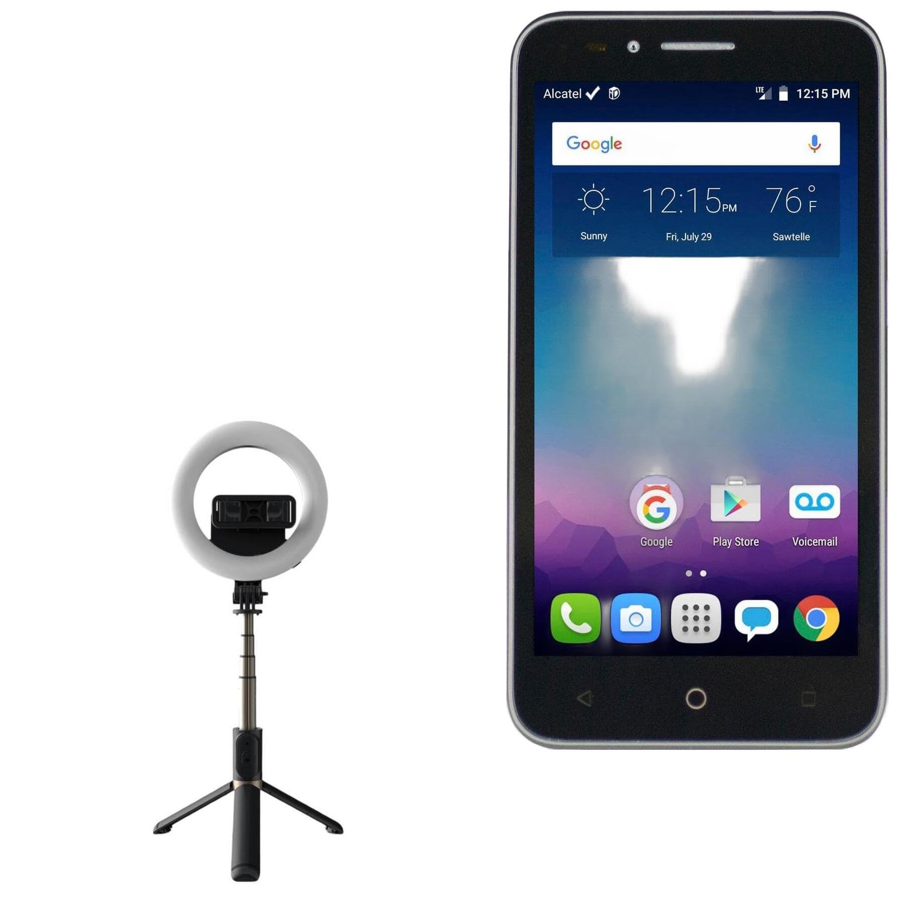BoxWave Stand and Mount Compatible with Alcatel OneTouch Conquest - RingLight SelfiePod, Selfie Stick Extendable Arm with Ring Light - Jet Black