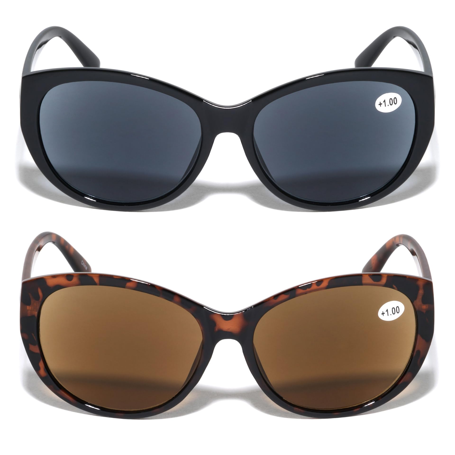 2 paia di occhiali da sole da lettura da donna oversize Full Lens Readers Leopard, 1 nero 1 tartaruga,