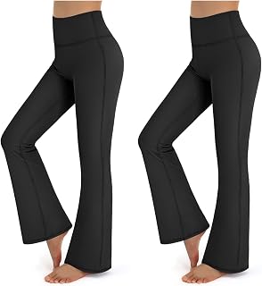 2 Packs Bootcut Yoga Pants with Pockets Women High Waist Workout Bootleg Tummy Control Flare Pants for Work