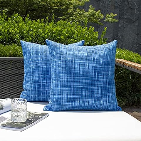Kevin Textile Pack of 2 Outdoor Waterproof Throw Pillow Covers Garden Cushion Case for Patio Couch Sofa Polyester Home Decoration 24x24 Inch Blue Cover