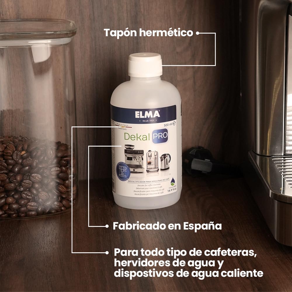 Descalcificador Cafetera DekalPRO, Líquido Descalcificador Universal Compatible con Todas las Máquinas de Café y Hervidores de Agua, Ecológico, 500 ml, 8 unidades