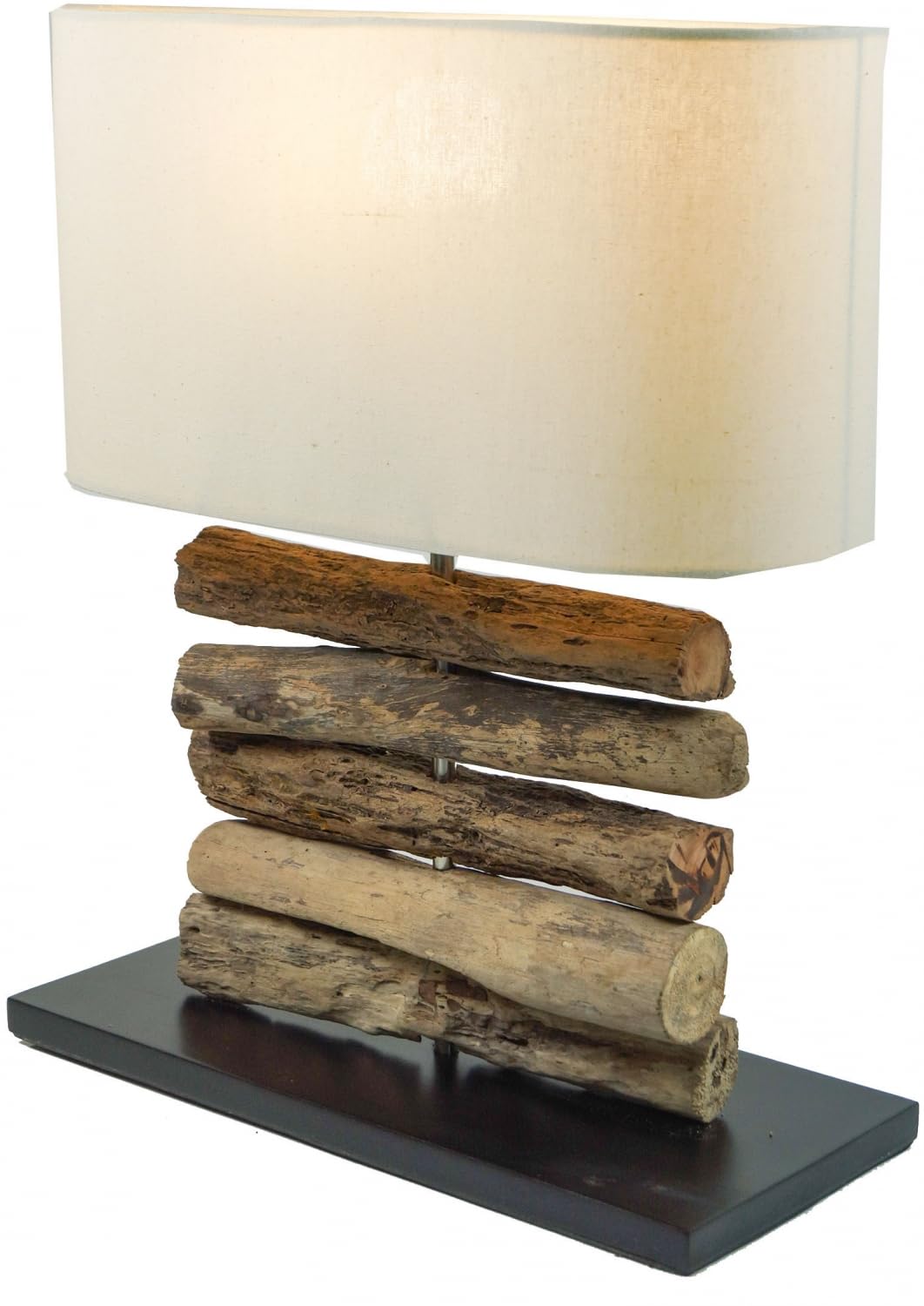 GURU SHOP Lampada da Tavolo/lampada da Tavolo, Fatta a Mano a Bali da Materiale Naturale, Legno di Deriva, Cotone - Modello Mukata, Driftwood, 42x34x16 cm, Lampade da Tavolo in Materiali Naturali