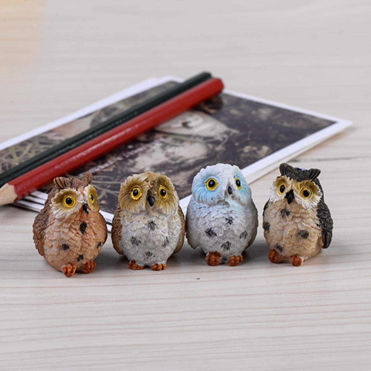 4 Miniatur Eulen Figuren Aus Harz – Deko Für Feengarten, Puppenhaus & Mini-Landschaften