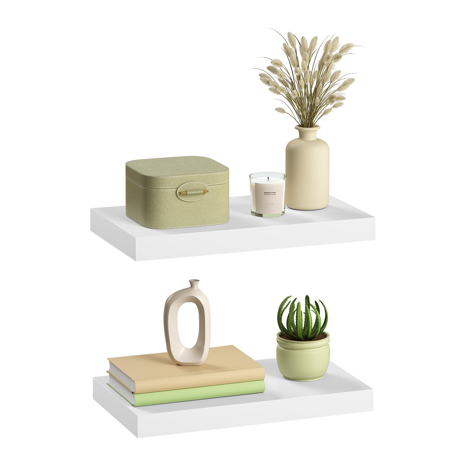 eSituro Floating Shelves, Set of 2 Large White Wall Shelves,Simple to Install Wooden Shelf for Bedroom,Living Room,Kitchen,Display Storage Rack, Home Office Furniture Each Shelf 40x23x3.8cm