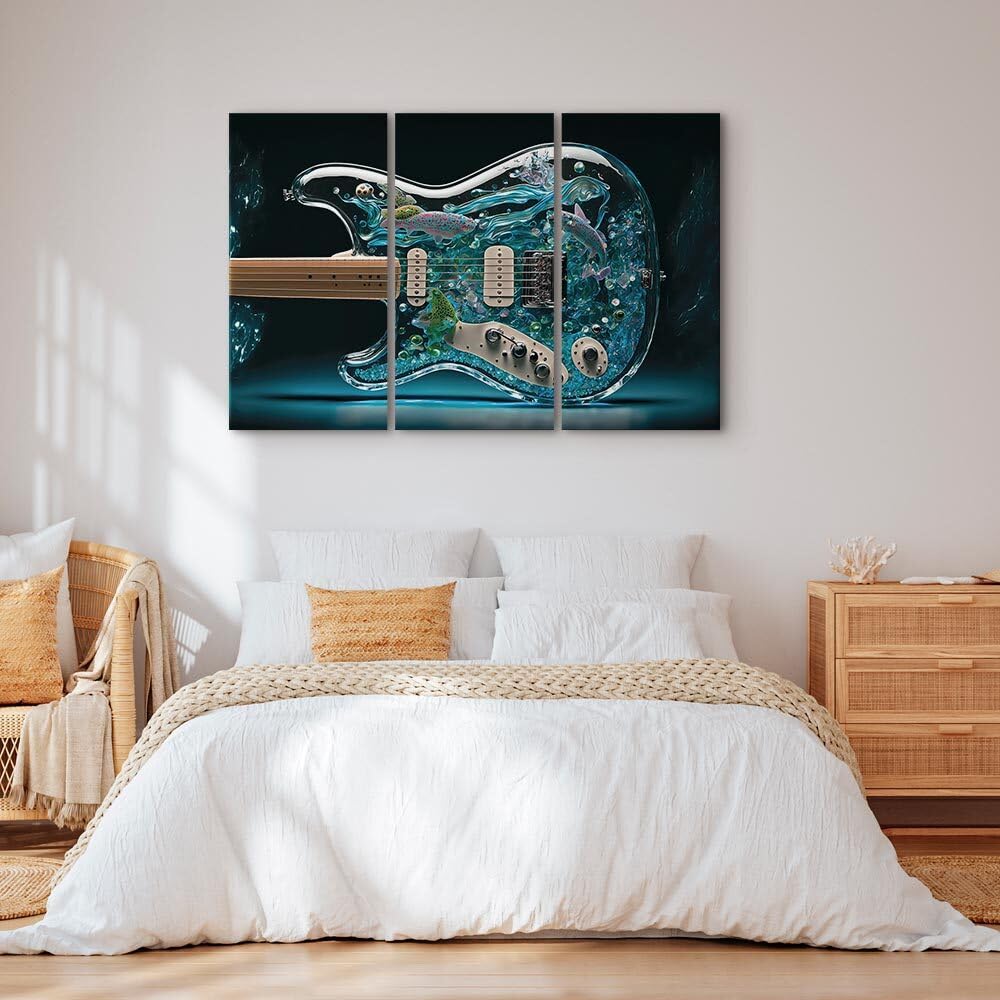 decomonkey Akustikbild Gitarre 120x80 cm 3 Teilig Leinwand Modern Bilder | Wandbilder XXL, Schallschlucker, Schallschutz, Akustikdämmung, Wandbild, Deko, Abstrakte, Aquarium, Fisch