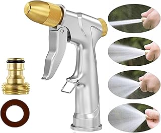 SKEIDO Garden Hose Nozzle 00% Heavy Duty Metal Spray Gun with Full Brass Nozzle 4 Watering Patterns Watering Nozzle- High Pressure Pistol Grip Sprayer for Watering Plants Car Wash and Showering Dog
