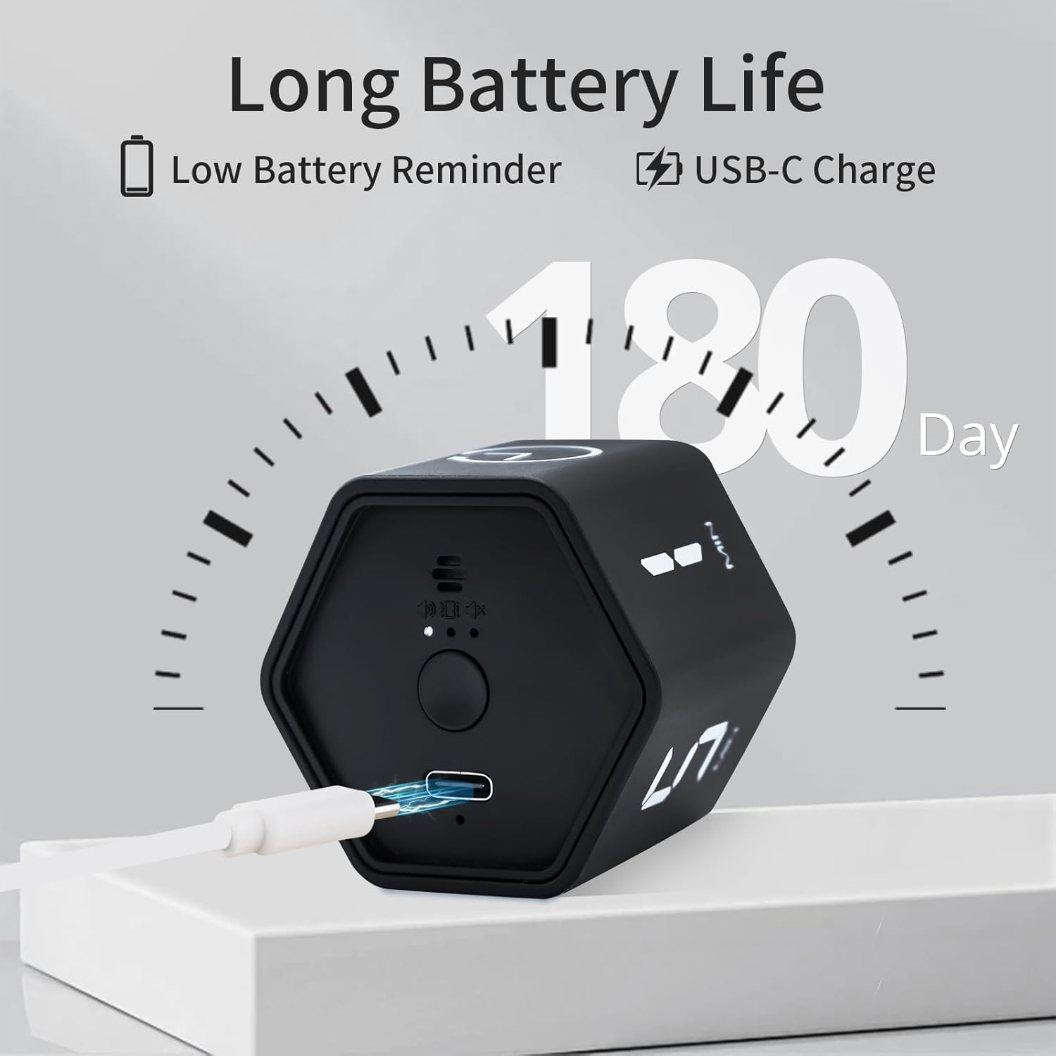 Productivity Timer Flip Gravity Sensor Cube Timer Countdown & Countup,Mute & Vibrate & Sound，5/10/30/60min & Custom Timing, Perfect for ADHD,Work,Learning,Kitchen Cooking (2, Black Hexagon)