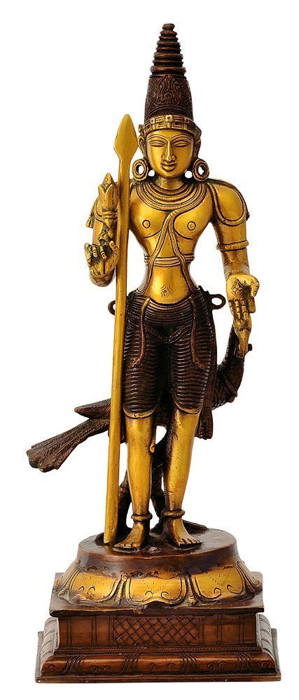 Idol Collections Brass Lord Murugan with Peacock Statue, Height : 15.7" |Home Décor
