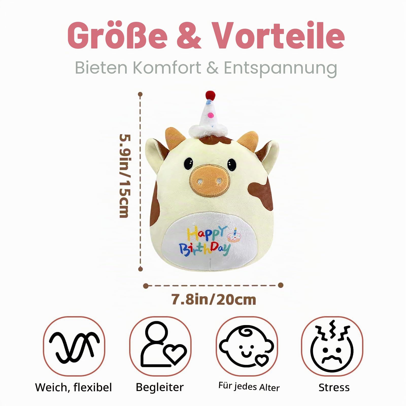 POPOYU Einhorn Kuscheltier Einhorn Plüschtier,25CM Happy Birthday Katze Geburtstag Kuscheltiere Mädchen,Plüschkissen für Kinder,Geburtstag Stofftiere Plüsch-Puppe Stofftier Geschenk