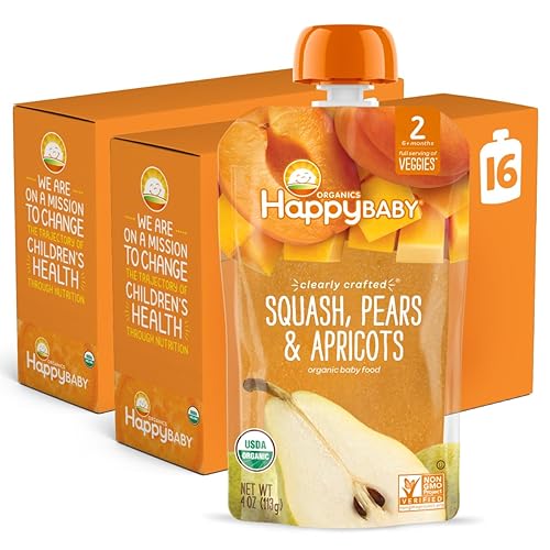 Happy Baby Organics Stage 2 - Bolsas de comida para bebés, sin gluten, vegano y saludable, puré de frutas claramente elaborado, calabaza, peras y