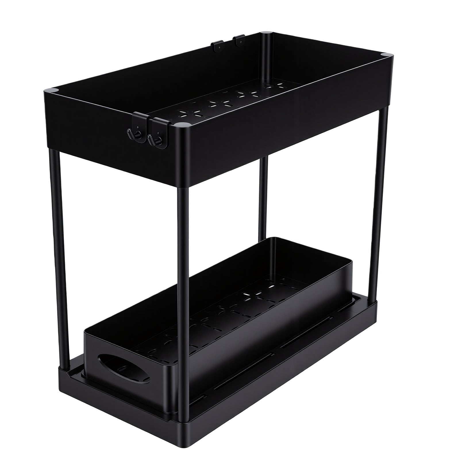 Cocoarm Organizer Pod Zlew, Dwupoziomowy Wysuwany, Cztery Haczyki (BLACK)