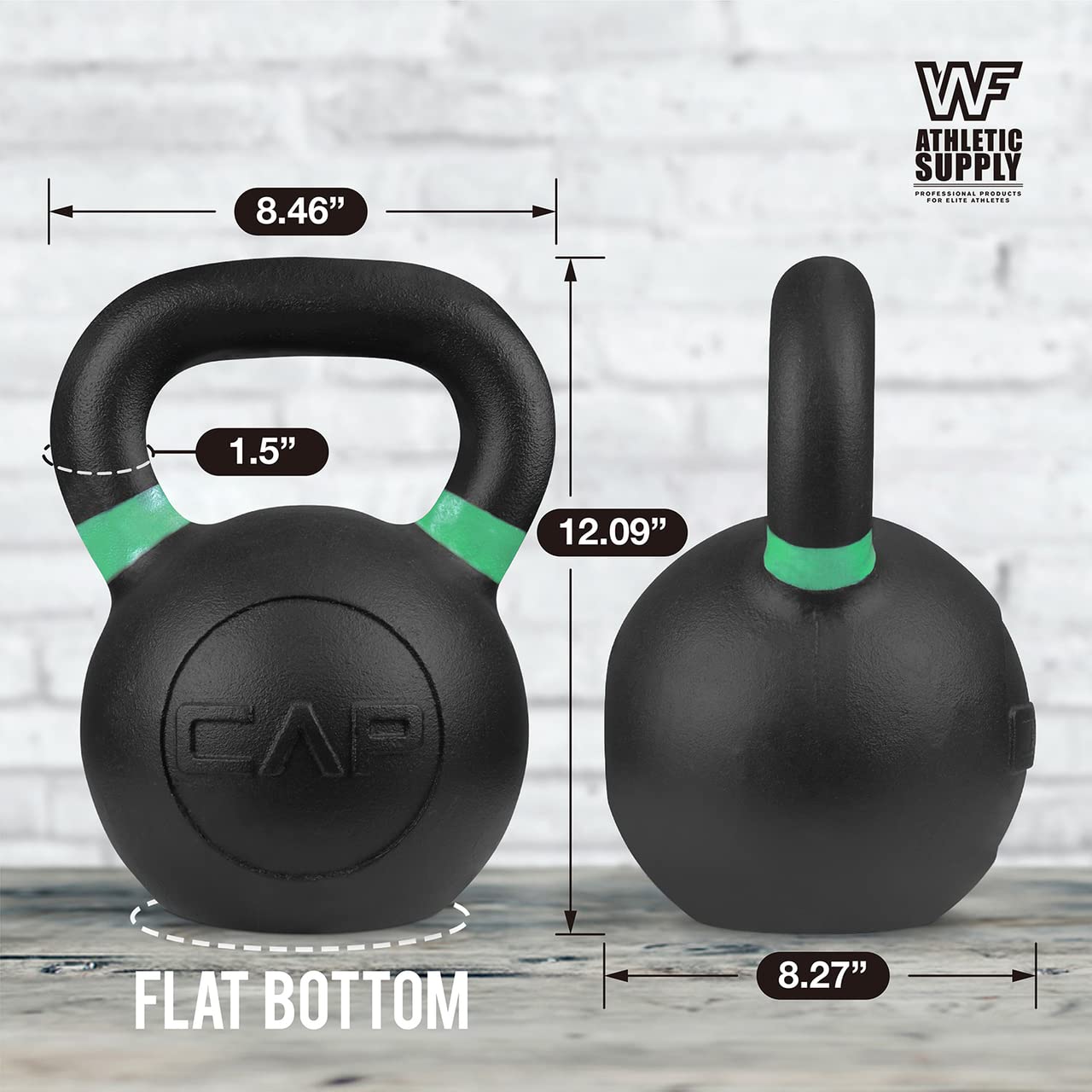 WF Athletic Supply Powder Coated Kettlebells, Black Matte Kettlebell Weights for Strength Training, Conditioning and Functional Fitness, LB and KG Markings